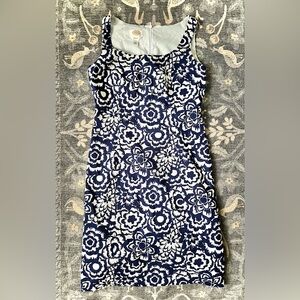 Talbots Blue and White Floral Sheath Dress Sleeveless Scoop Neck Mini